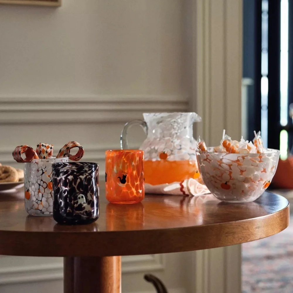 Anthropologie Mystic Pressed Bead Pitcher Icon Glass Halloween Pumpkin NEW - Picture 4 of 4